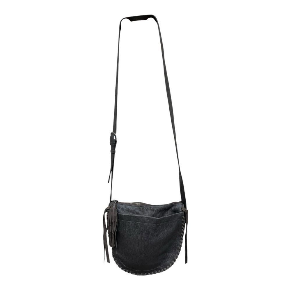 Lucky Brand Gray Leather Crossbody Bag Bohemian Fringe Tassel Adjustable Strap